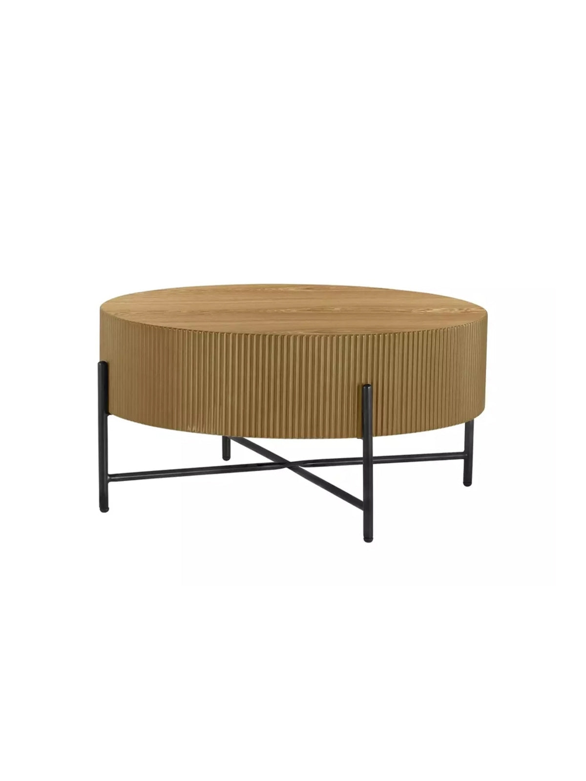 Masă de cafea rotundă Corbi 80 cm stejar cadru metalic negru mat