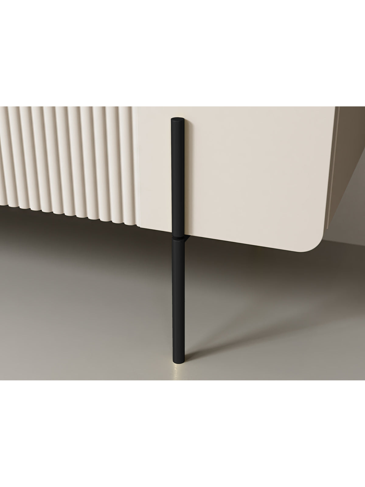 Masă de cafea Malmi 100 cm cu front casmir striat și picioare metalice negre, detaliu picior