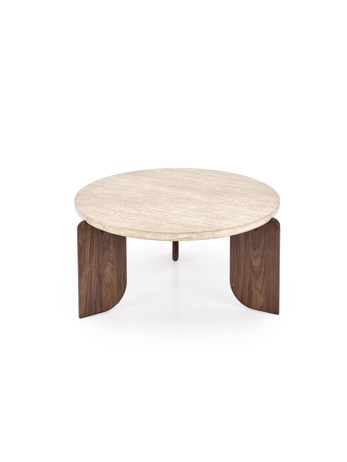 Măsuță de cafea Manios rotundă 80 cm blat travertin cadru nuc