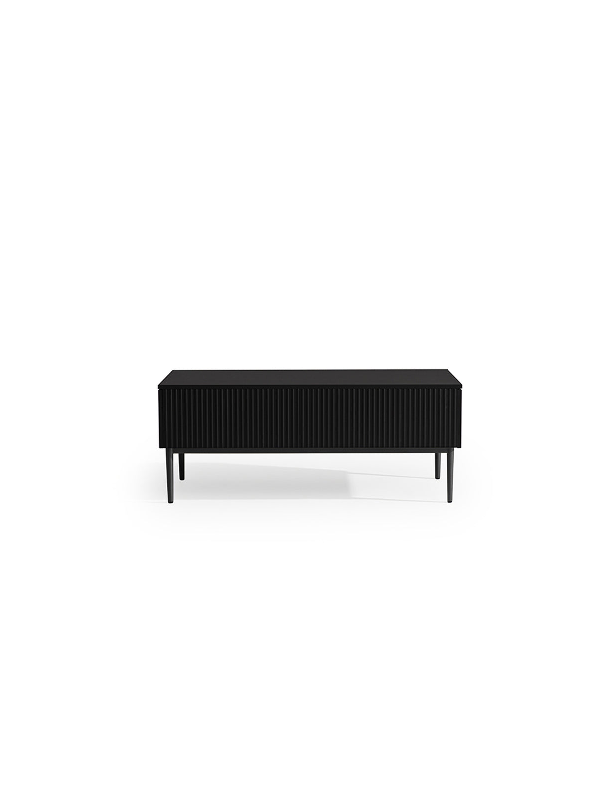 Masă de cafea Nicole 120 cm negru mat cu fronturi ritmate și picioare metalice