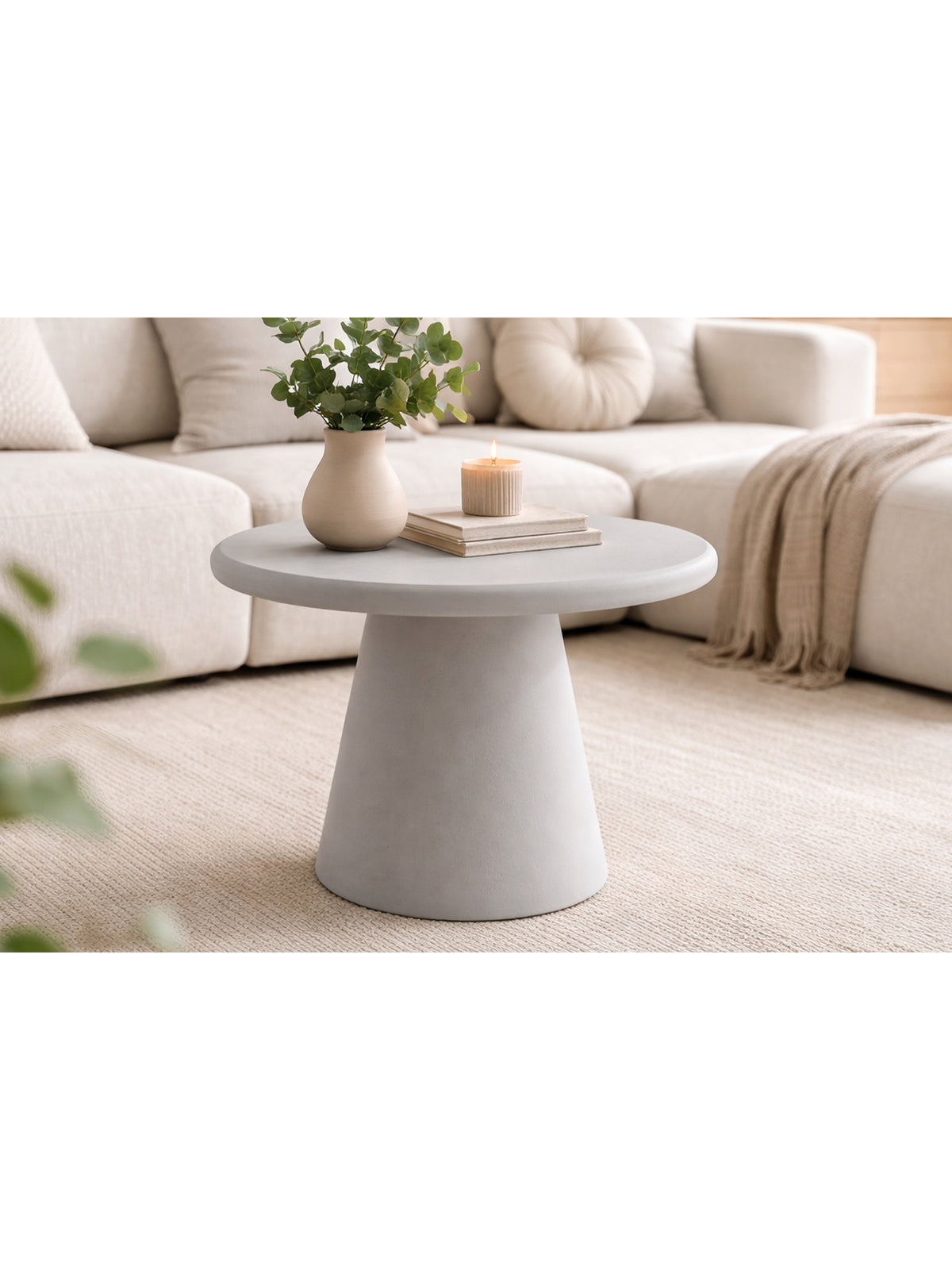 Masă de cafea rotundă Clav 60 cm, gri deschis, blat din microciment