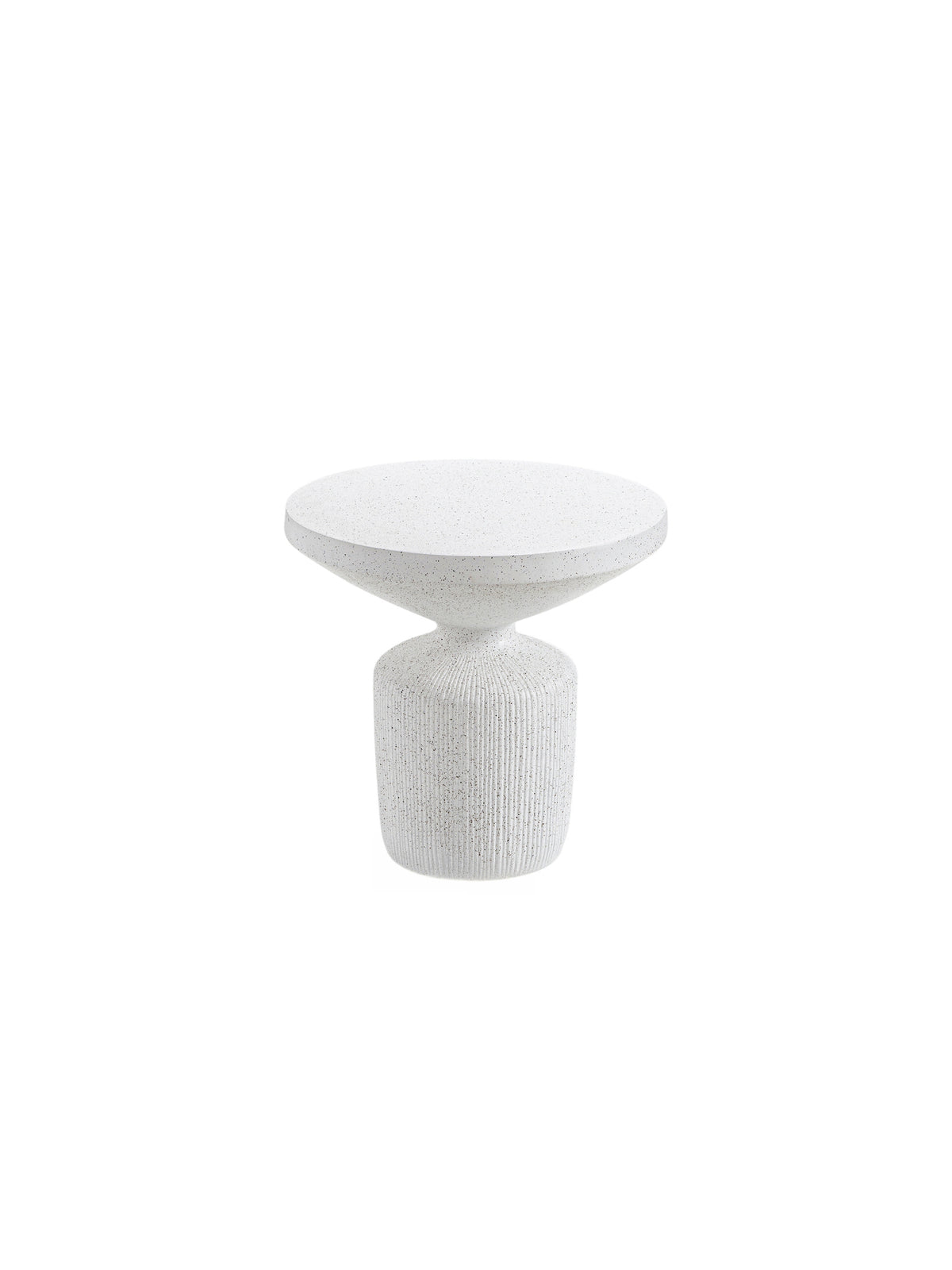 Masa de cafea rotundă Sintro 54 cm din terrazzo alb vedere frontală