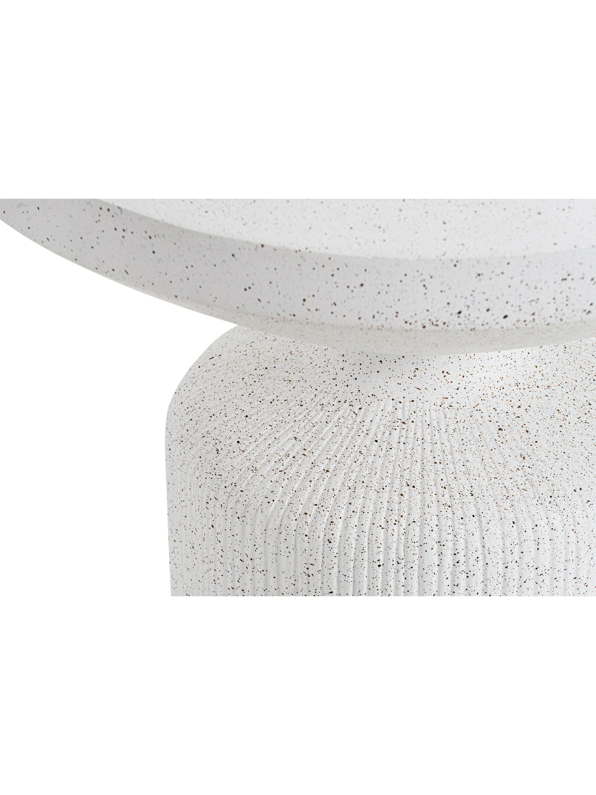 Masa de cafea rotundă Sintro 54 cm din terrazzo alb, detaliu blat