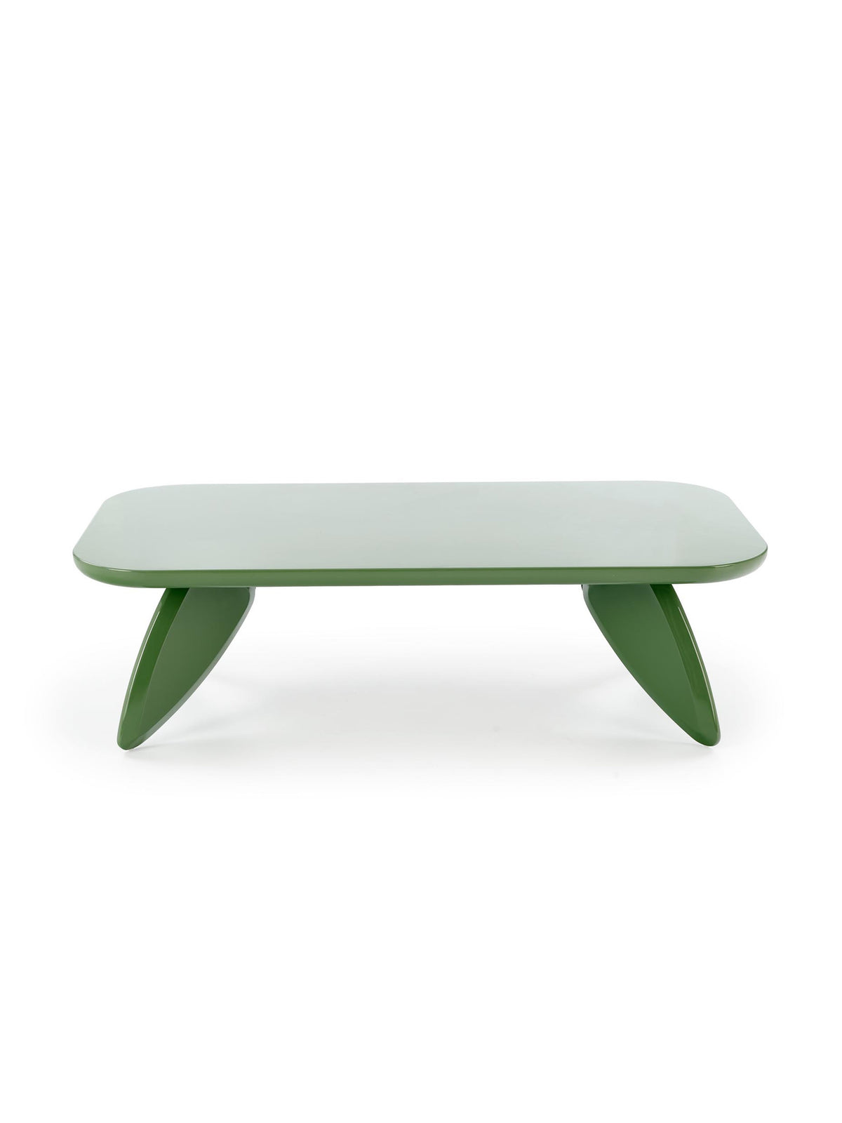 Măsuță de cafea dreptunghiulară Lumis 120 cm verde cu blat și picioare lucioase