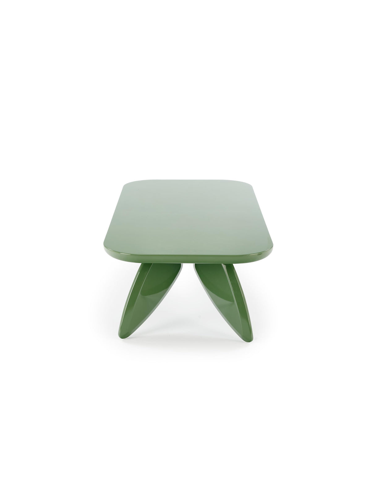 Masă de cafea dreptunghiulară Lumis 120 cm verde, blat și picioare lucioase