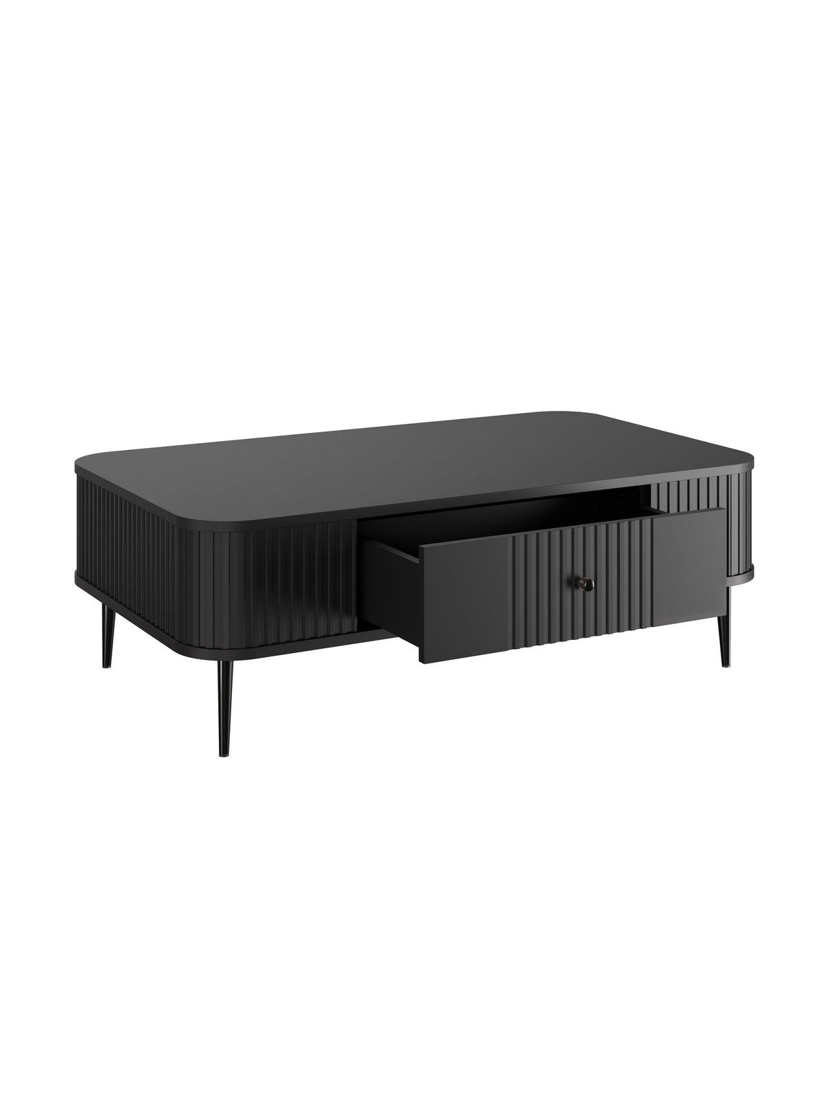 Masă de cafea Vesper neagră 103x60 cm cu sertar și picioare negre