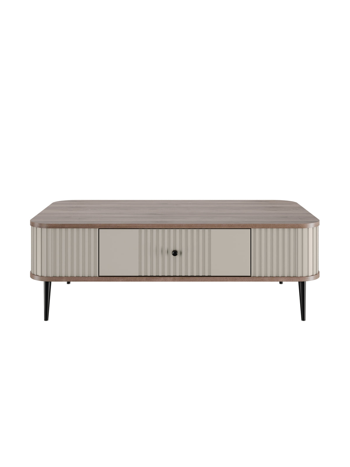 Măsuță de cafea Vesper 103x60 cm cu sertar, fațadă kasmir, blat nuc, picioare negre