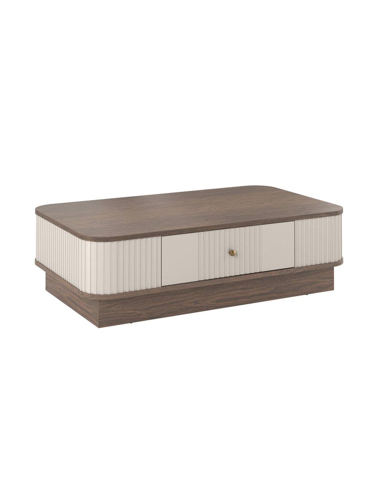 masă kawowy Vesper 103x60 cm z szuflada na cokole - cașmir / nuc / auriu uchwyt