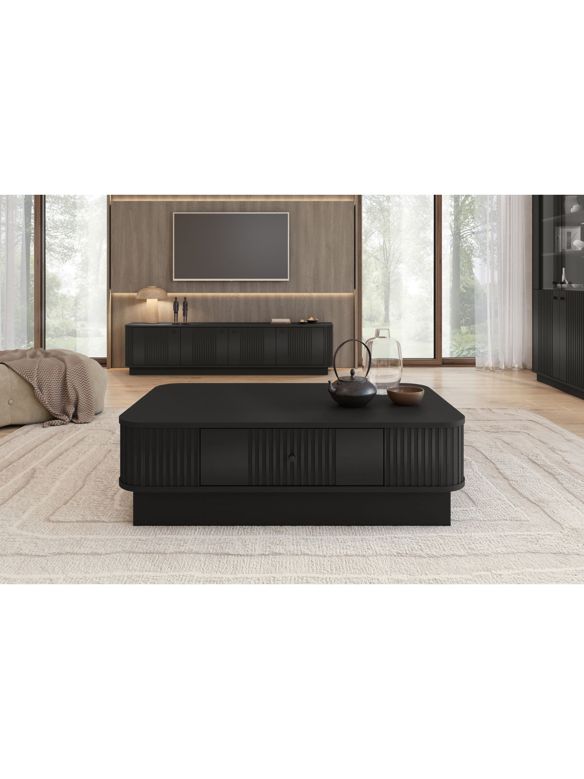 masă kawowy z szuflada Vesper 103x60 cm - negru / negru uchwyt