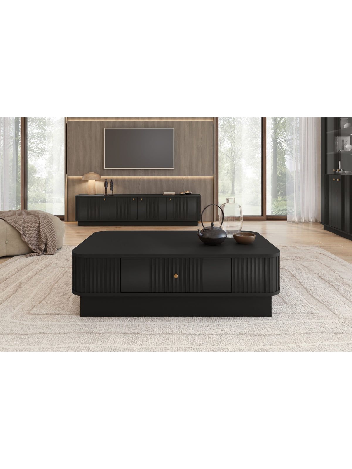 masă kawowy z szuflada Vesper 103x60 cm - negru / auriu uchwyt