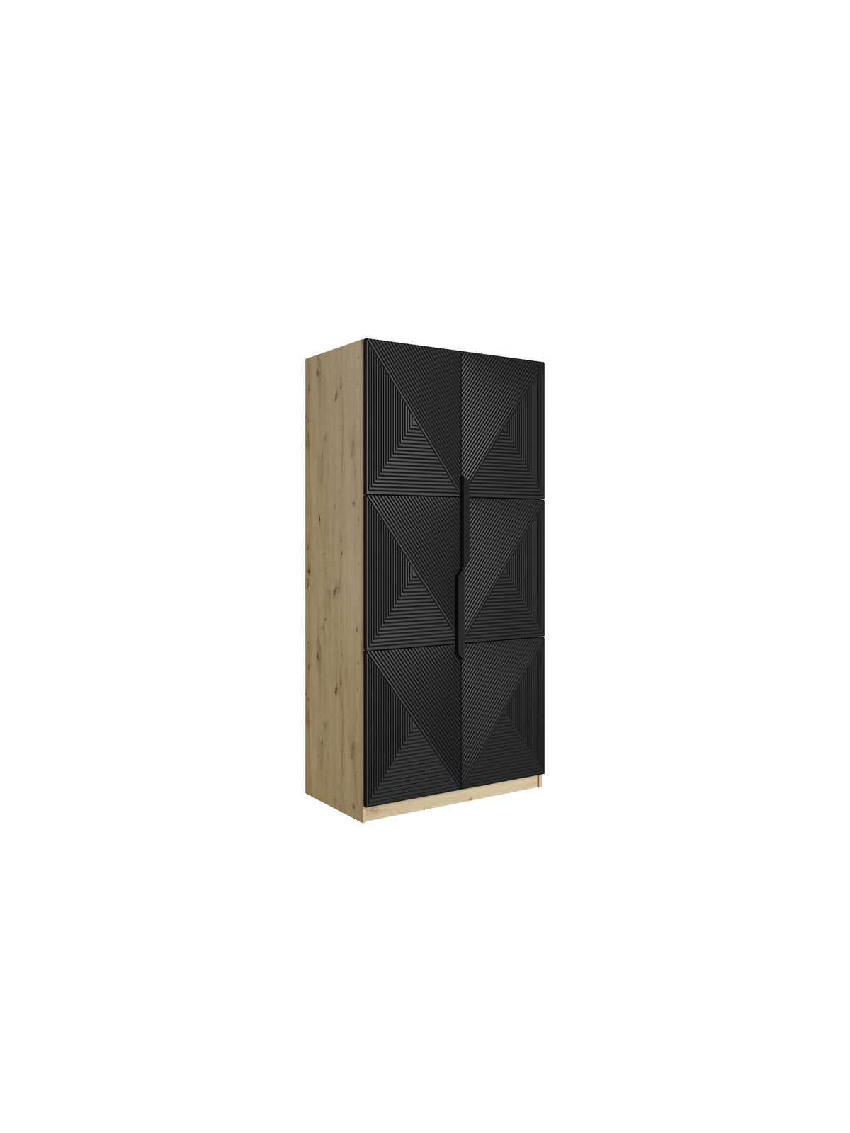 dulap Asha 100 cm z ryflowanym frontem i metalowymi uchwytami- artisan / negru mat / negru Mânere