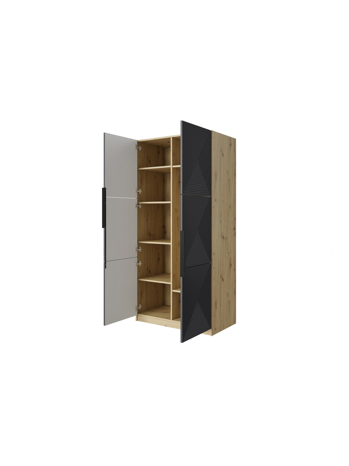 dulap Asha 100 cm z ryflowanym frontem i metalowymi uchwytami- artisan / rivier stone mat / negru Mânere