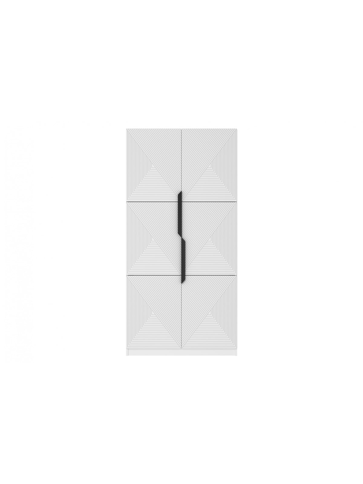 dulap Asha 100 cm z ryflowanym frontem i metalowymi uchwytami- bialy mat / negru Mânere