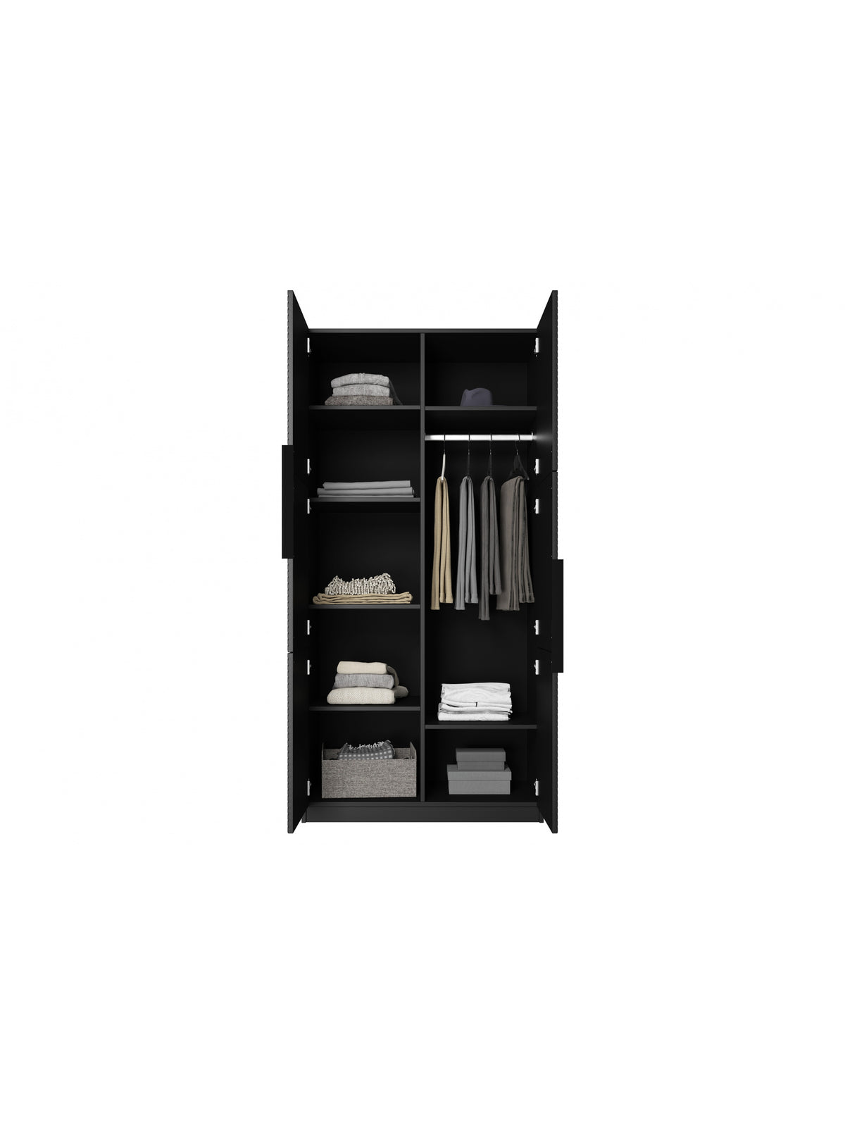 dulap Asha 100 cm z ryflowanym frontem i metalowymi uchwytami - negru mat / negru Mânere