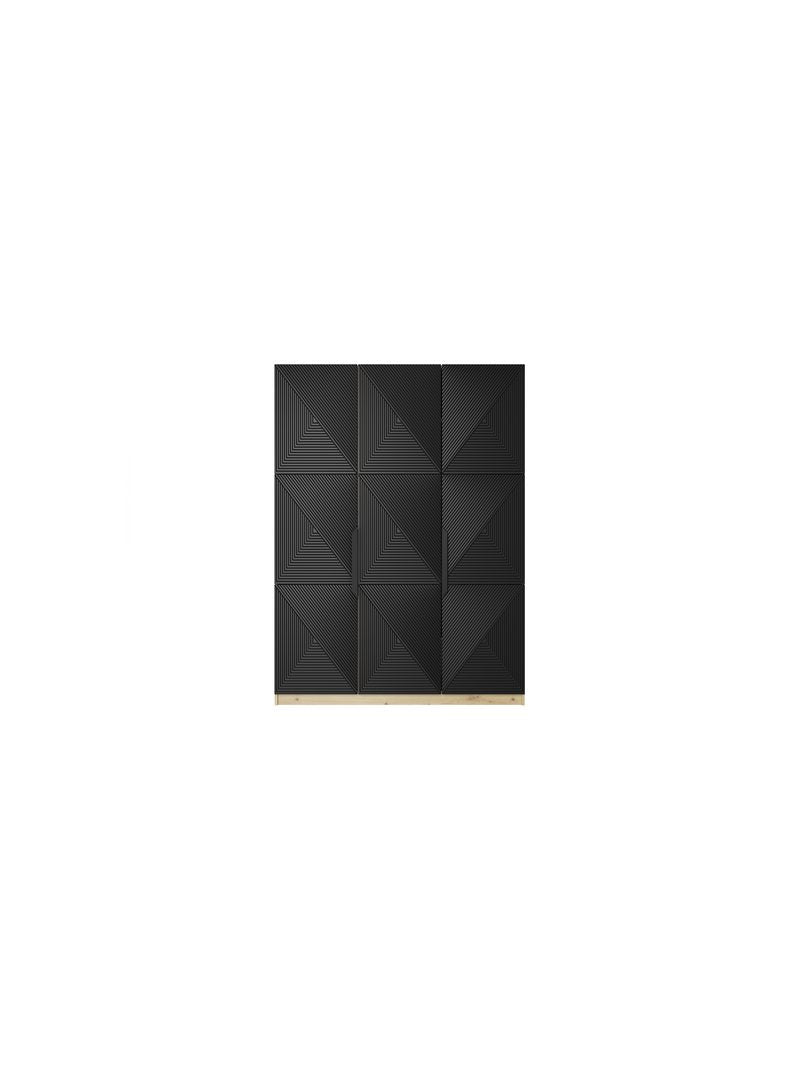 Dulap Asha 150 cm negru mat cu mânere metalice și uși rigate