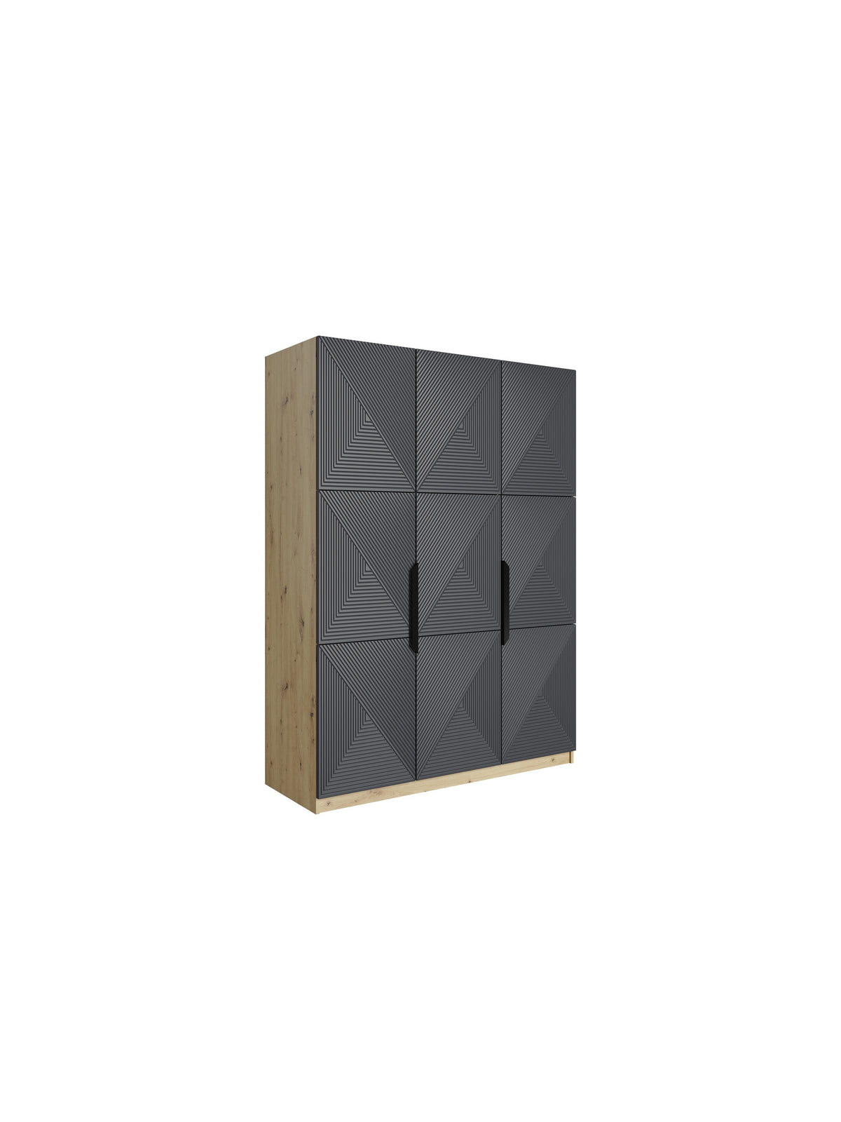 dulap Asha 150 cm z metalowymi uchwytami - artisan / rivier stone mat / negru Mânere