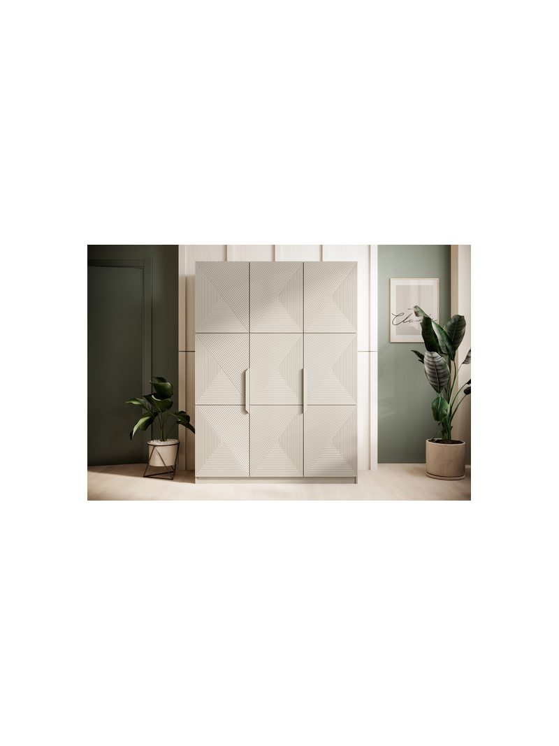 Dulap Asha 150 cm casmir cu mânere metalice, fronturi canalizate, vedere frontală