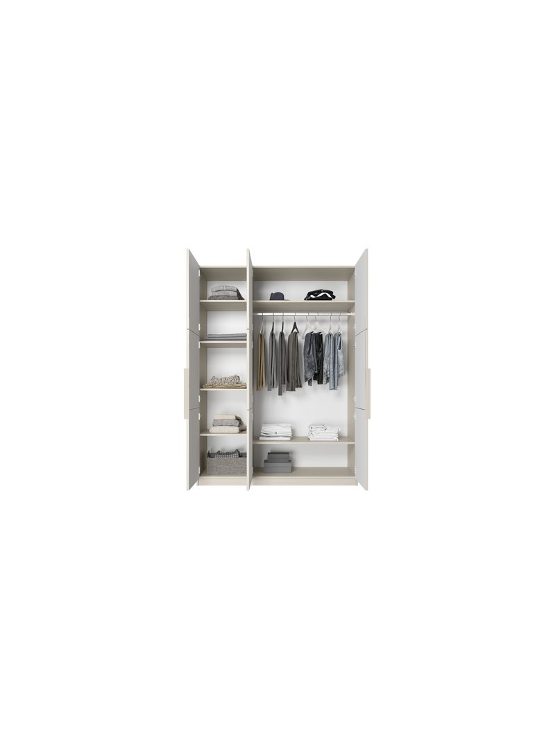 Dulap Asha 150 cm culoare cașmir cu trei uși și mânere metalice, vedere interior