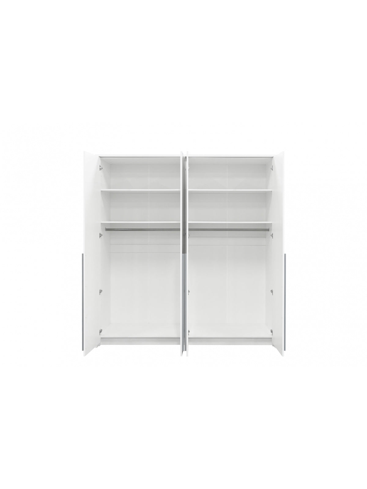 Dulap alb Norevia cu patru uși 210 cm cu două bare și două rafturi, vedere interior