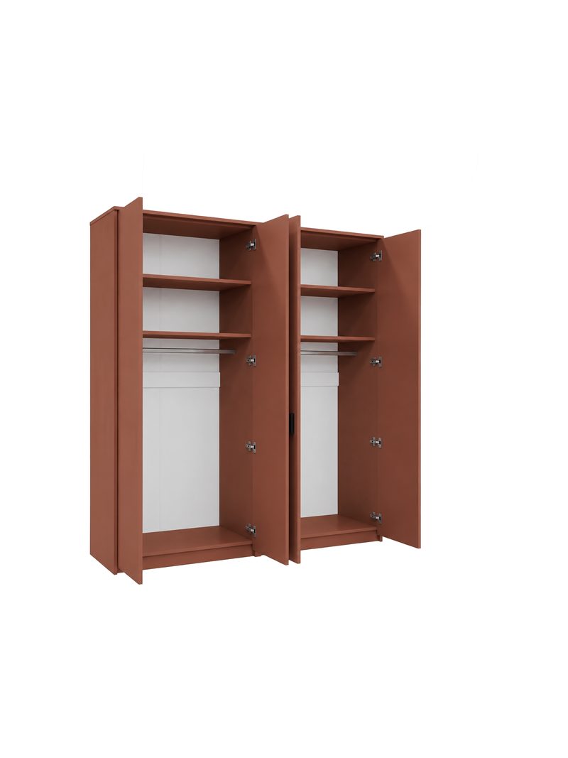 Dulap cu patru uși Ovana 210 cm terracotta cu oglinzi și rafturi în interior