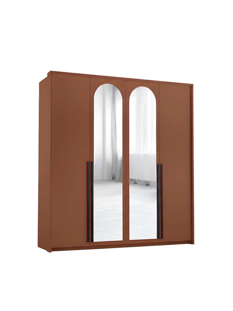 Dulap cu patru uși Ovana 210 cm cu oglinzi, culoare terracota