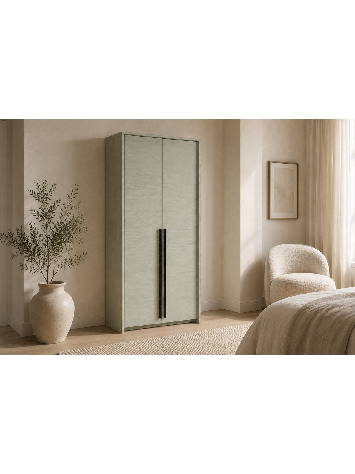 Dulap cu două uși Norevia 105 cm, culoare eucalipt, vedere frontală cu mânere
