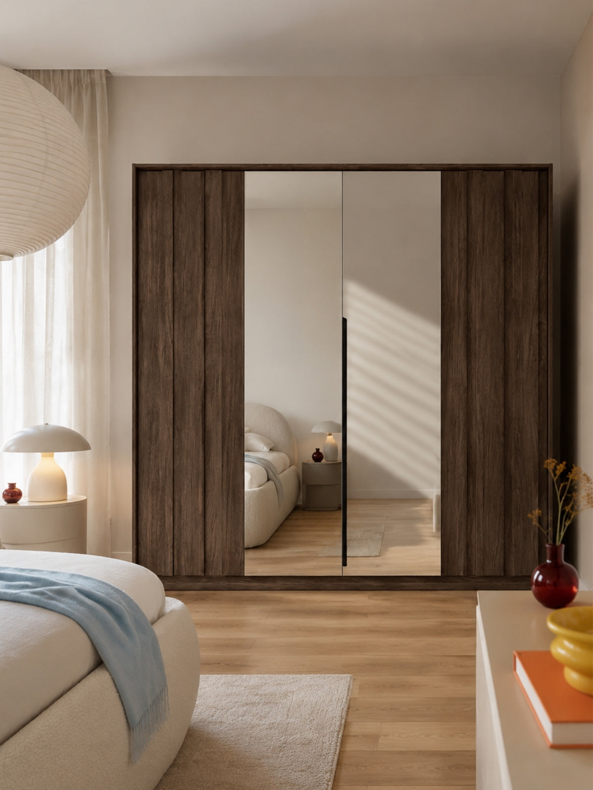 Dulap Flaro 223 cm cu iluminare LED, culoare stejar dunin, cu oglinzi pe uși