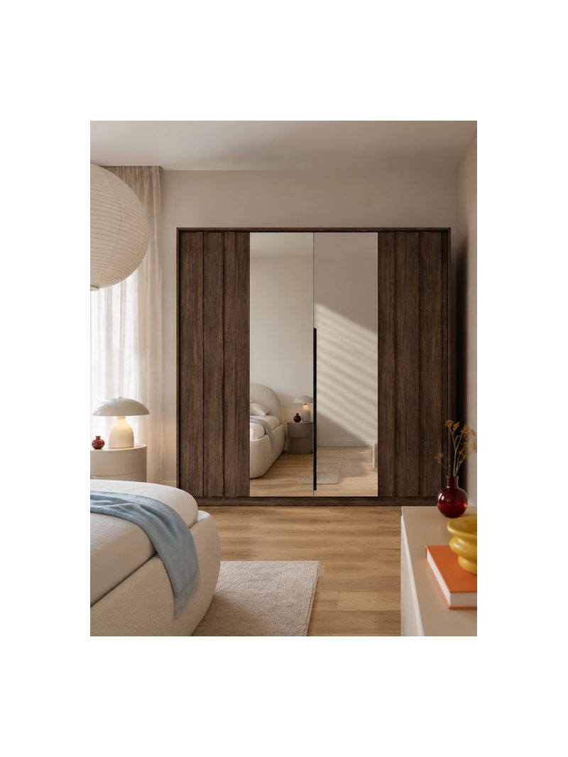 Dulap Flaro 223 cm cu iluminare LED, culoare stejar dunin, cu oglinzi pe uși