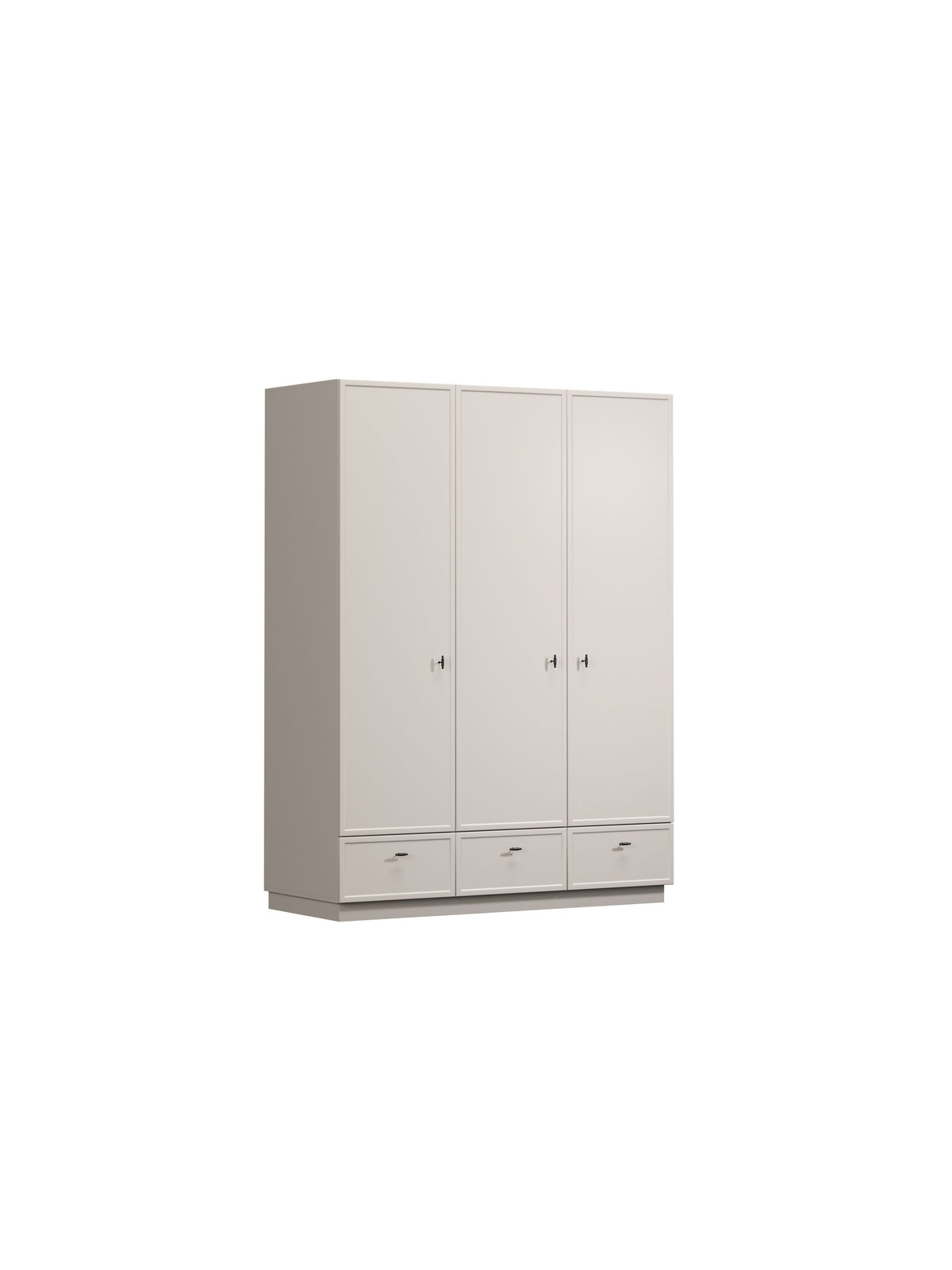 Dulap Lorini 150 cm casmir, cu trei uși și trei sertare, mânere negre T-bar