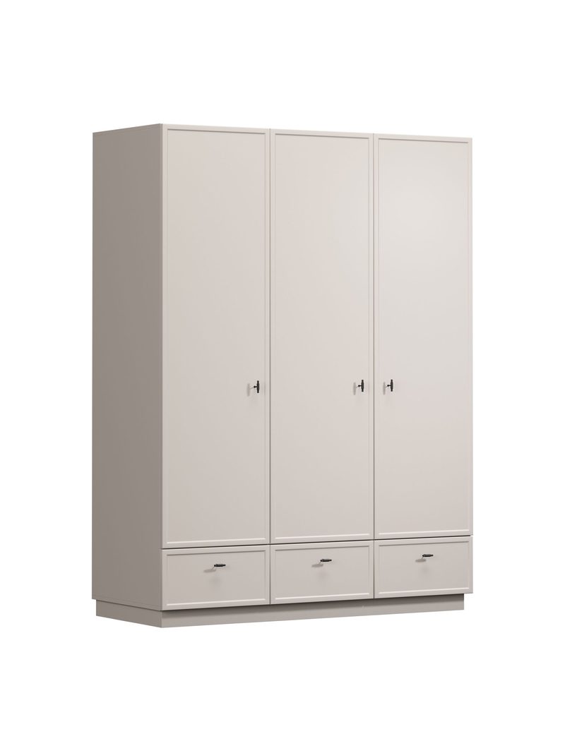 Dulap Lorini 150 cm casmir, cu trei uși și trei sertare, mânere negre T-bar