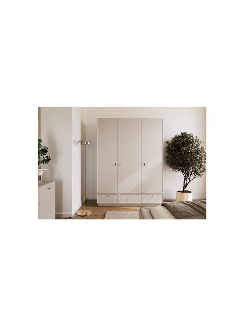 Dulap Lorini 150 cm casmir cu mânere negre T-bar și fronturi netede