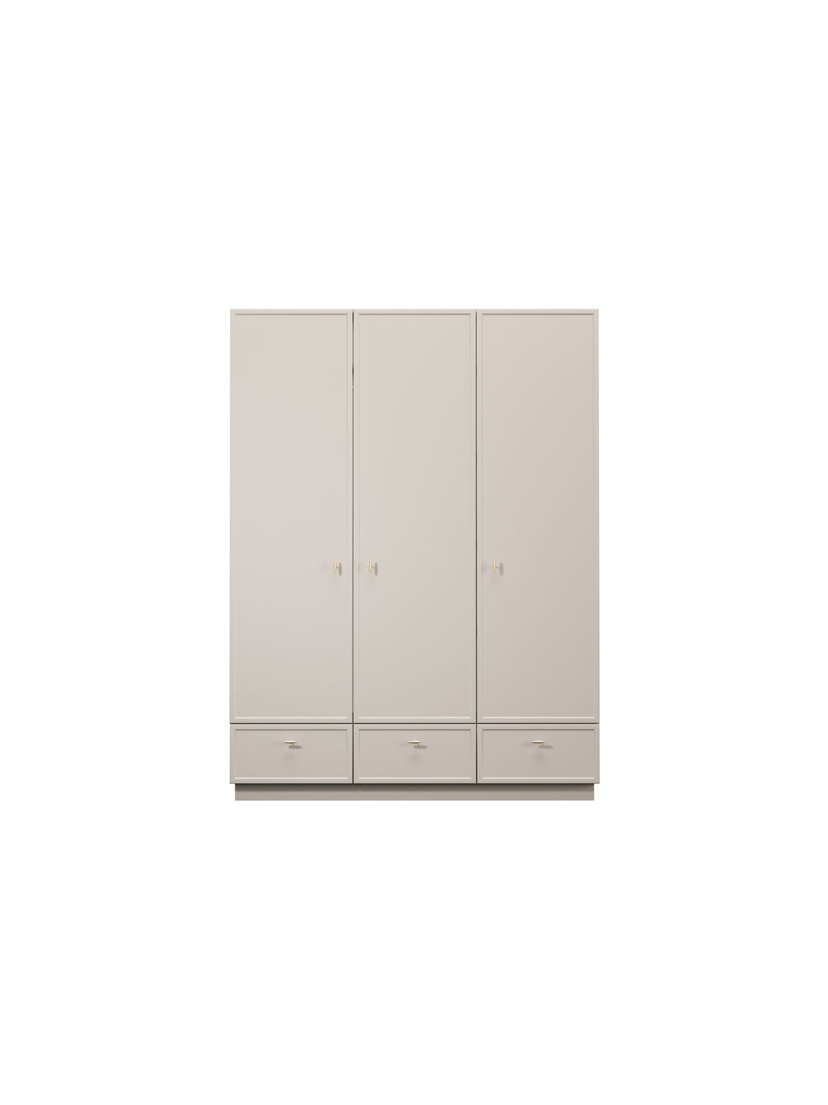 Dulap Lorini 150 cm casmir cu trei uși și mânere aurii T-bar