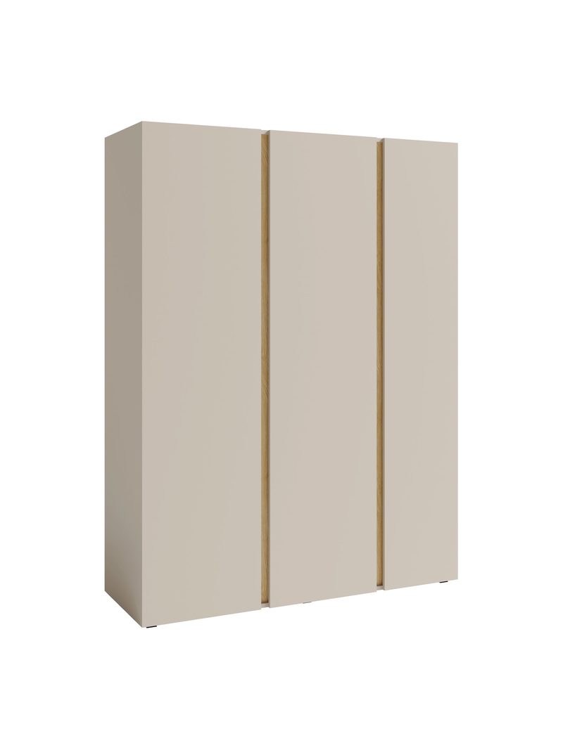 Dulap Altea 145 cm bej nisipiu cu front uleiuit stejar, 3 uși, stil modern organic