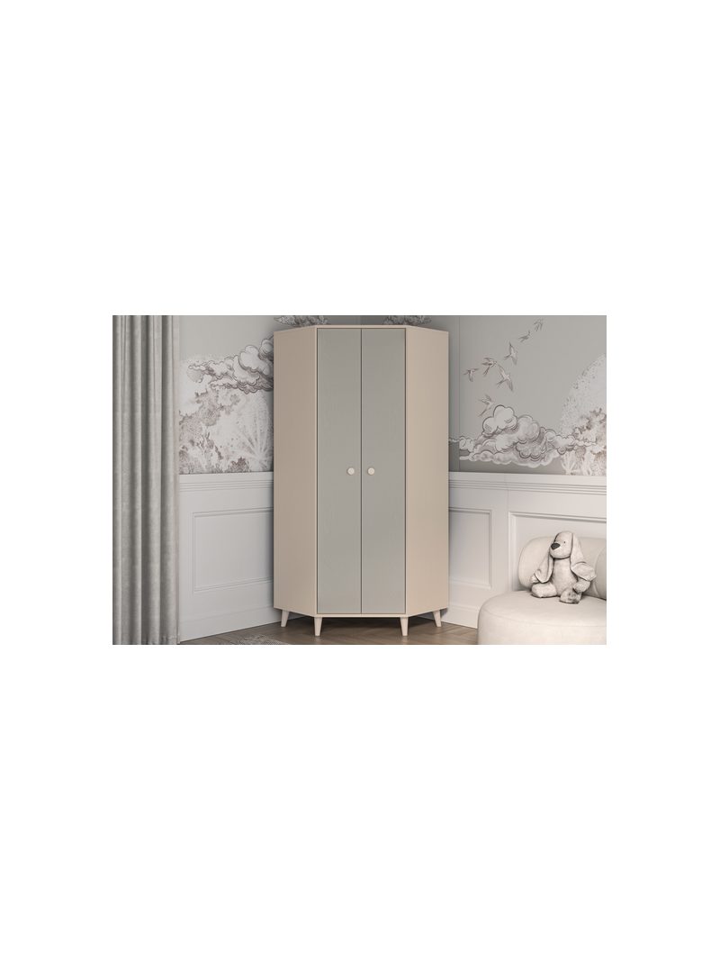 Dulap de colț pentru copii Marla 80 cm, culoare nisip deșert și gri palladium