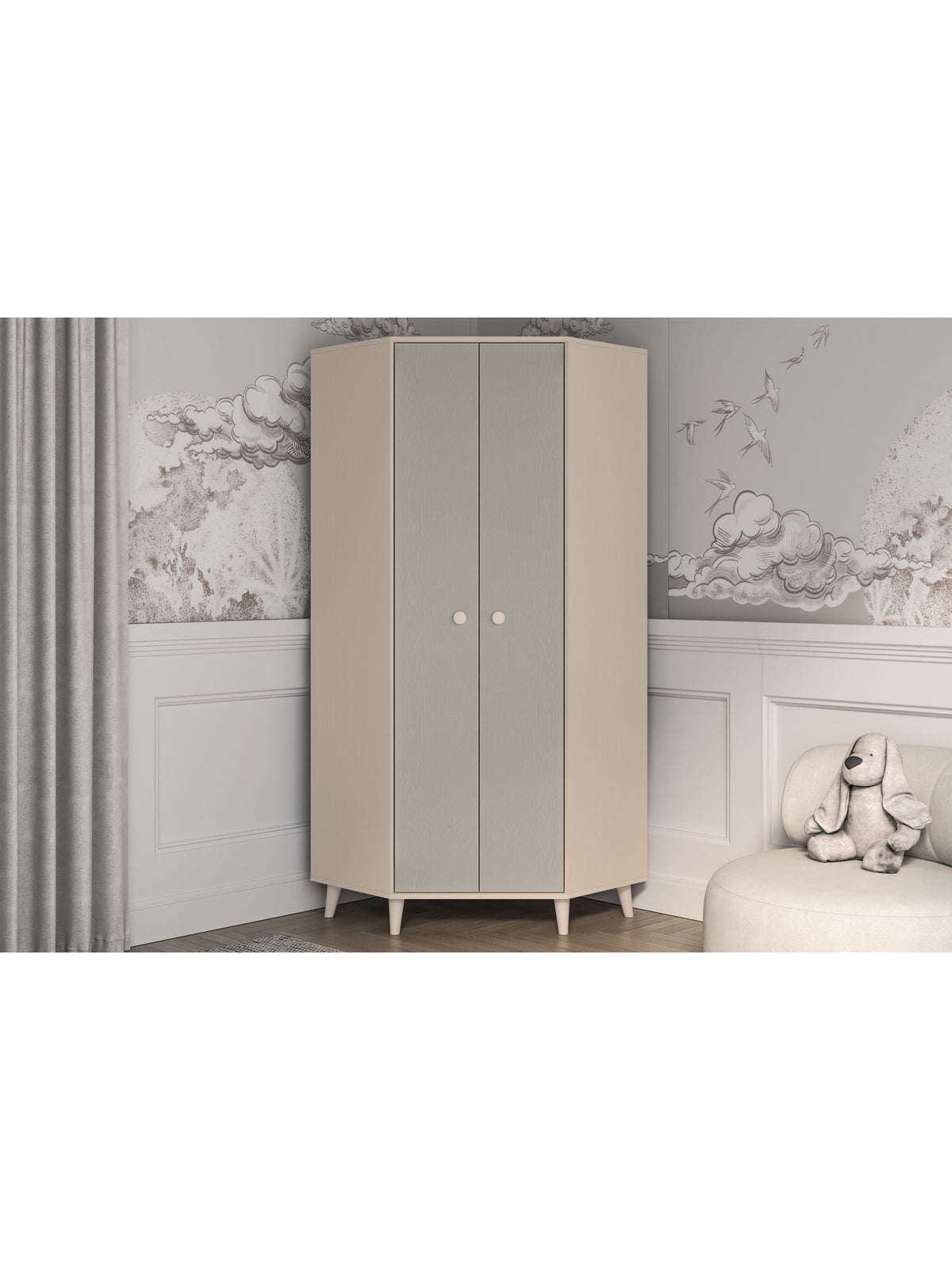 Dulap de colț pentru copii Marla 80 cm, culoare nisip deșert și gri palladium