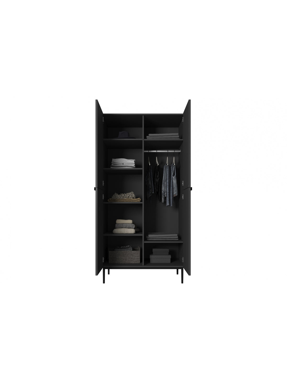 dulap Nicole 100 cm z rafturi - negru mat / negru nozki