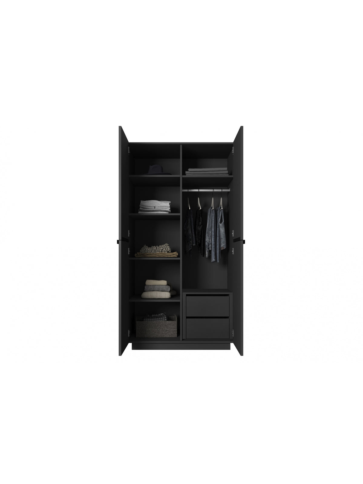 dulap Nicole 100 cm z rafturi i sertare - negru mat / negru Mânere