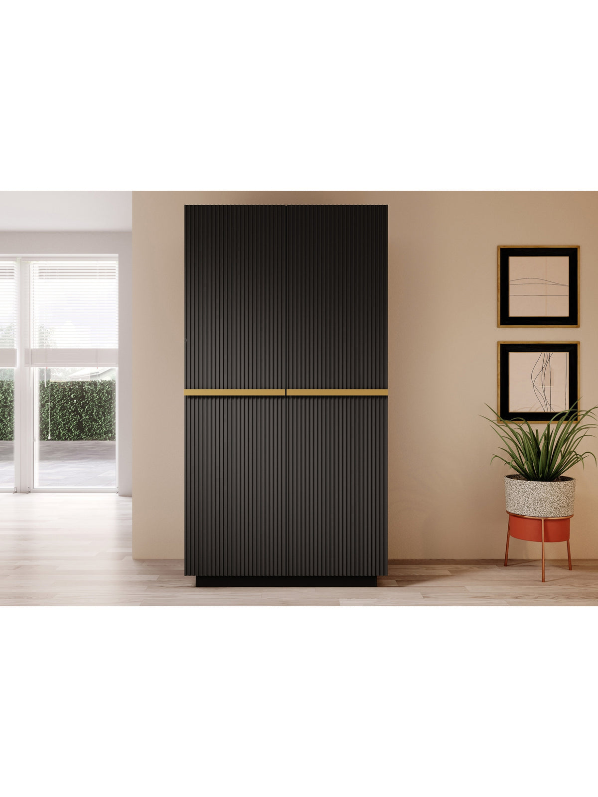 dulap Nicole 100 cm cu sertare - negru mat / zlote Mânere