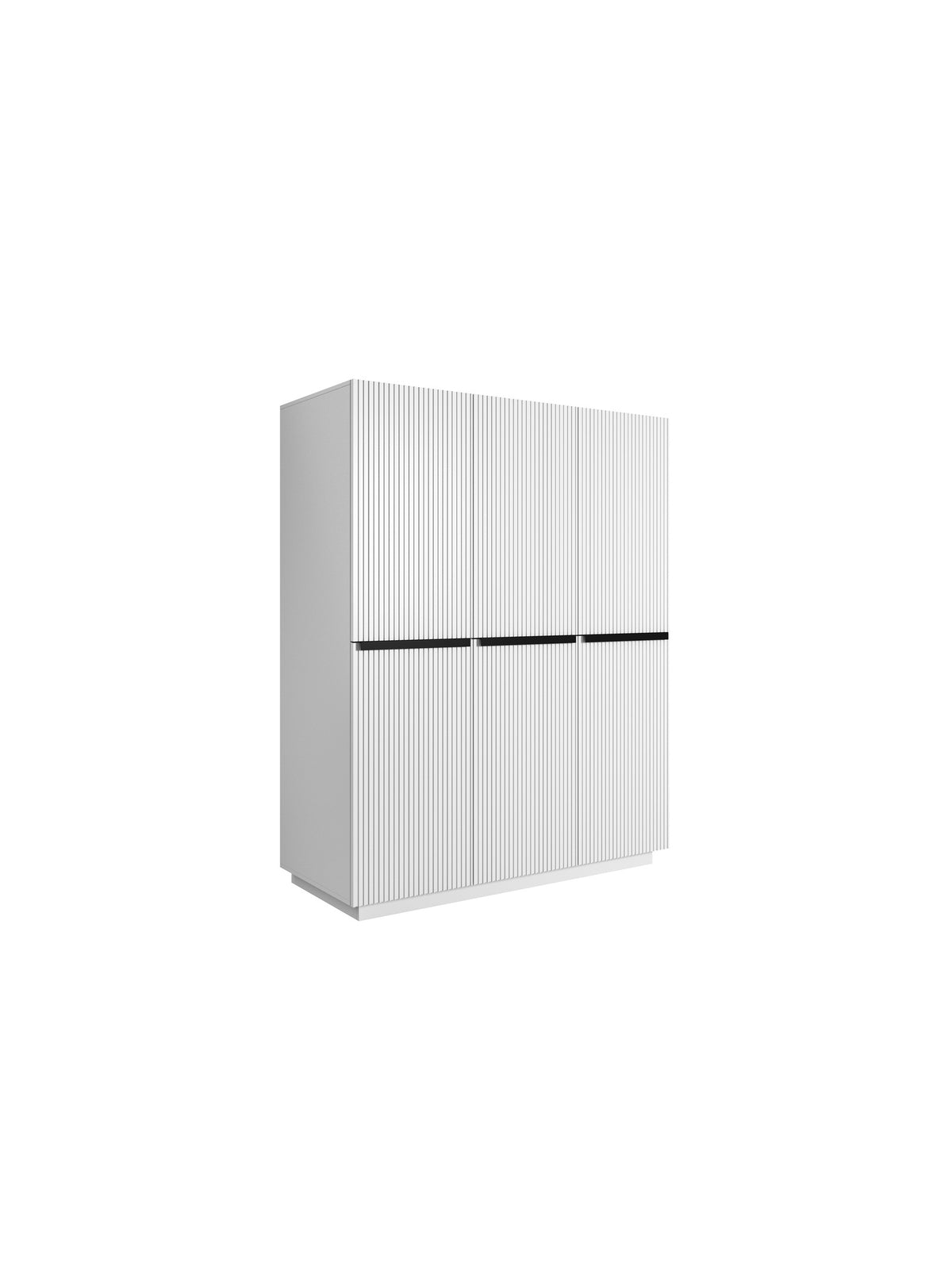Dulap Nicole 150 cm alb mat cu fronturi rigate și mânere metalice negre