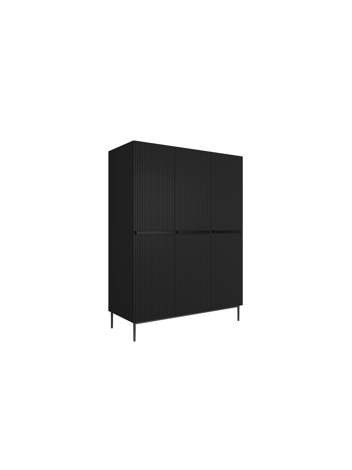 Dulap Nicole 150 cm negru mat cu fronturi canelate, 3 uși, 2 sertare, vedere frontală