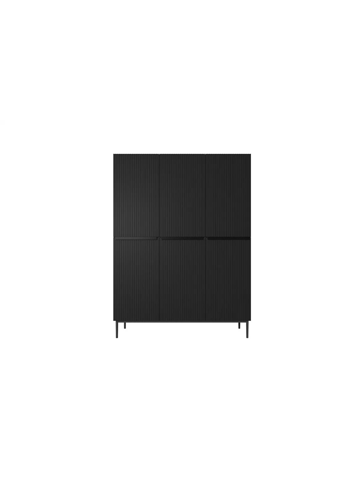 Dulap Nicole 150 cm negru mat cu trei uși și picioare negre, vedere frontală