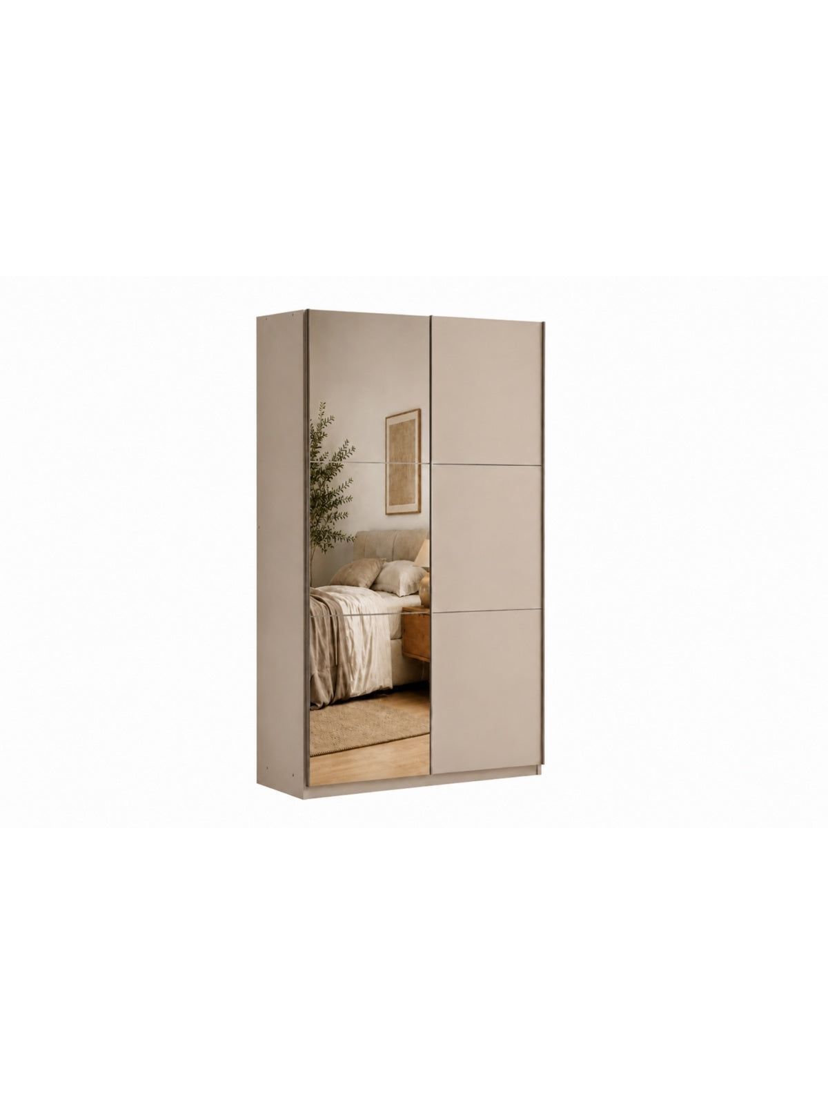Dulap cu uși glisante Laris 120 cm bej cu oglindă pe uși