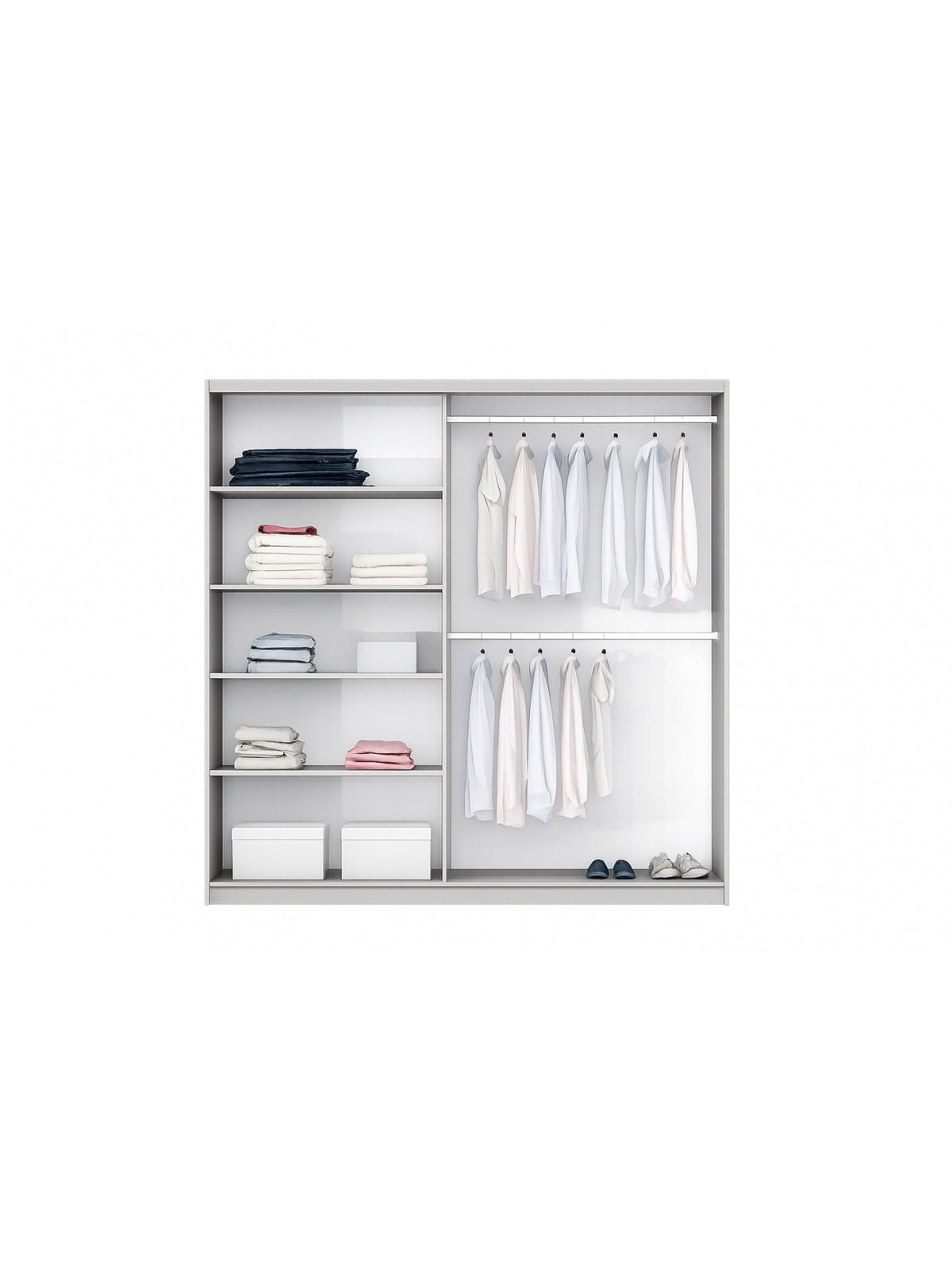 Dulap cu uși glisante Tanis 200 cm cashmere cu iluminare LED și interior deschis cu rafturi