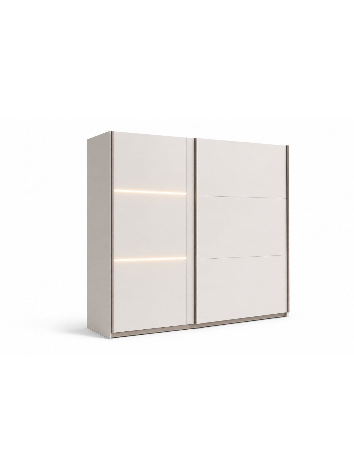 Dulap cu uși culisante Tanis 250 cm culoare casmir cu iluminare LED, vedere completă