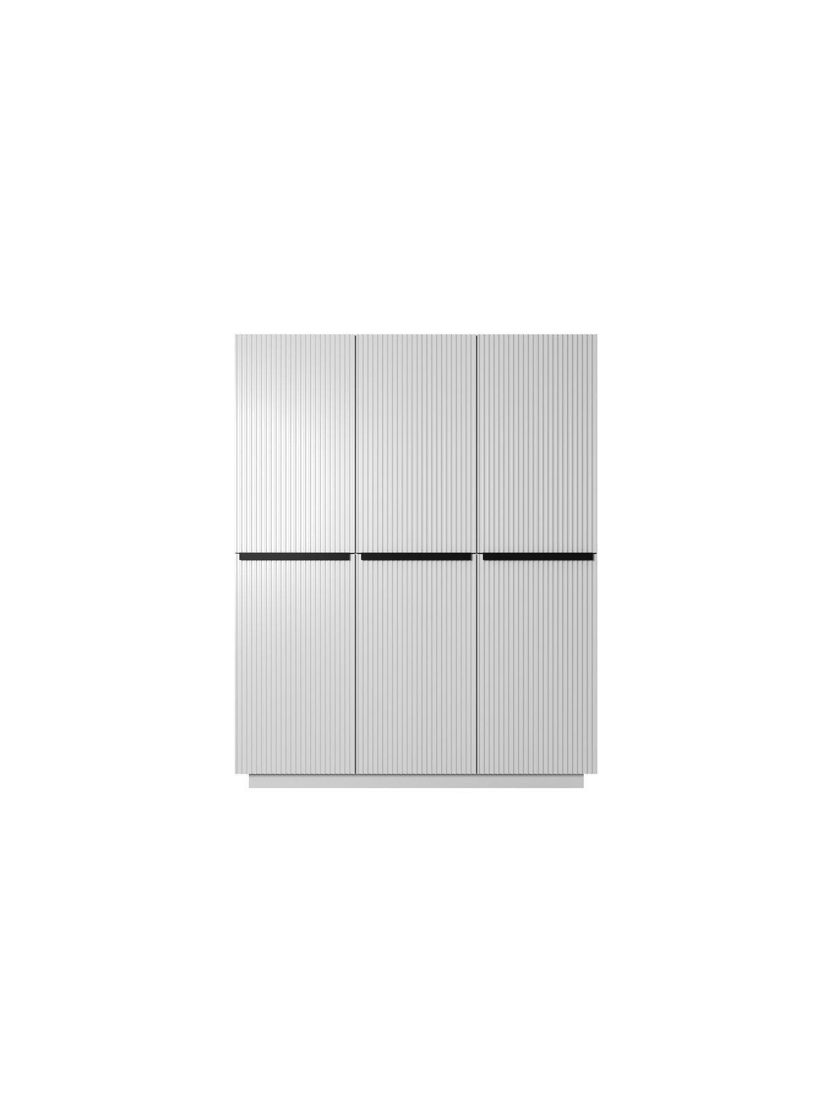 Dulap Nicole 150 cm alb mat cu mânere negre metalice, front cu caneluri