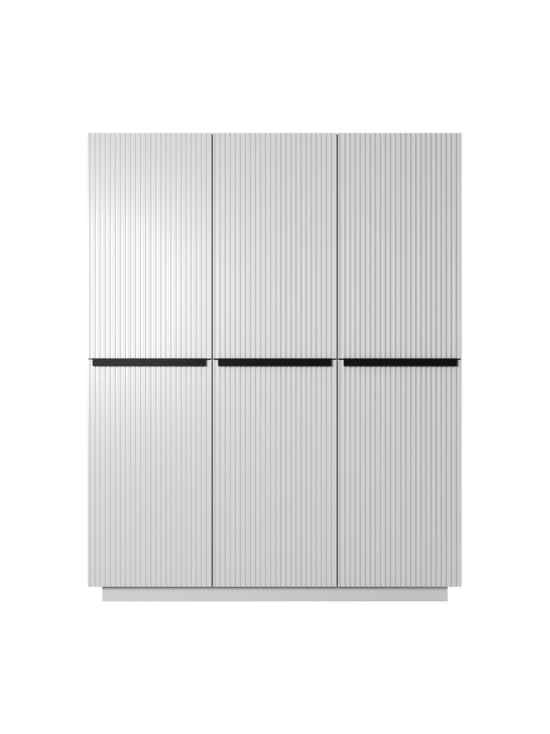 Dulap Nicole 150 cm alb mat cu mânere negre metalice, front cu caneluri