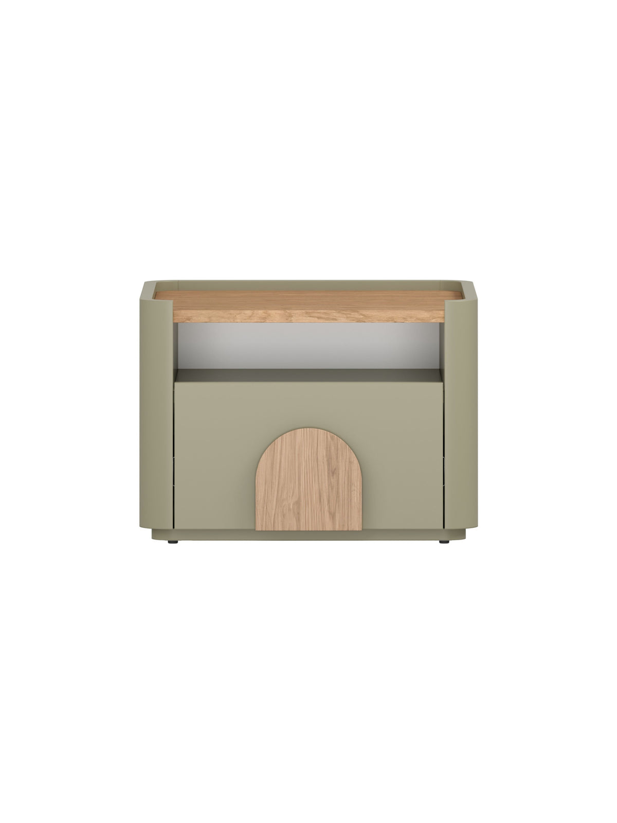 Noptieră Amilio 50 cm culoare eucalipt, blat Baltic Dune stejar și mânere din lemn natural