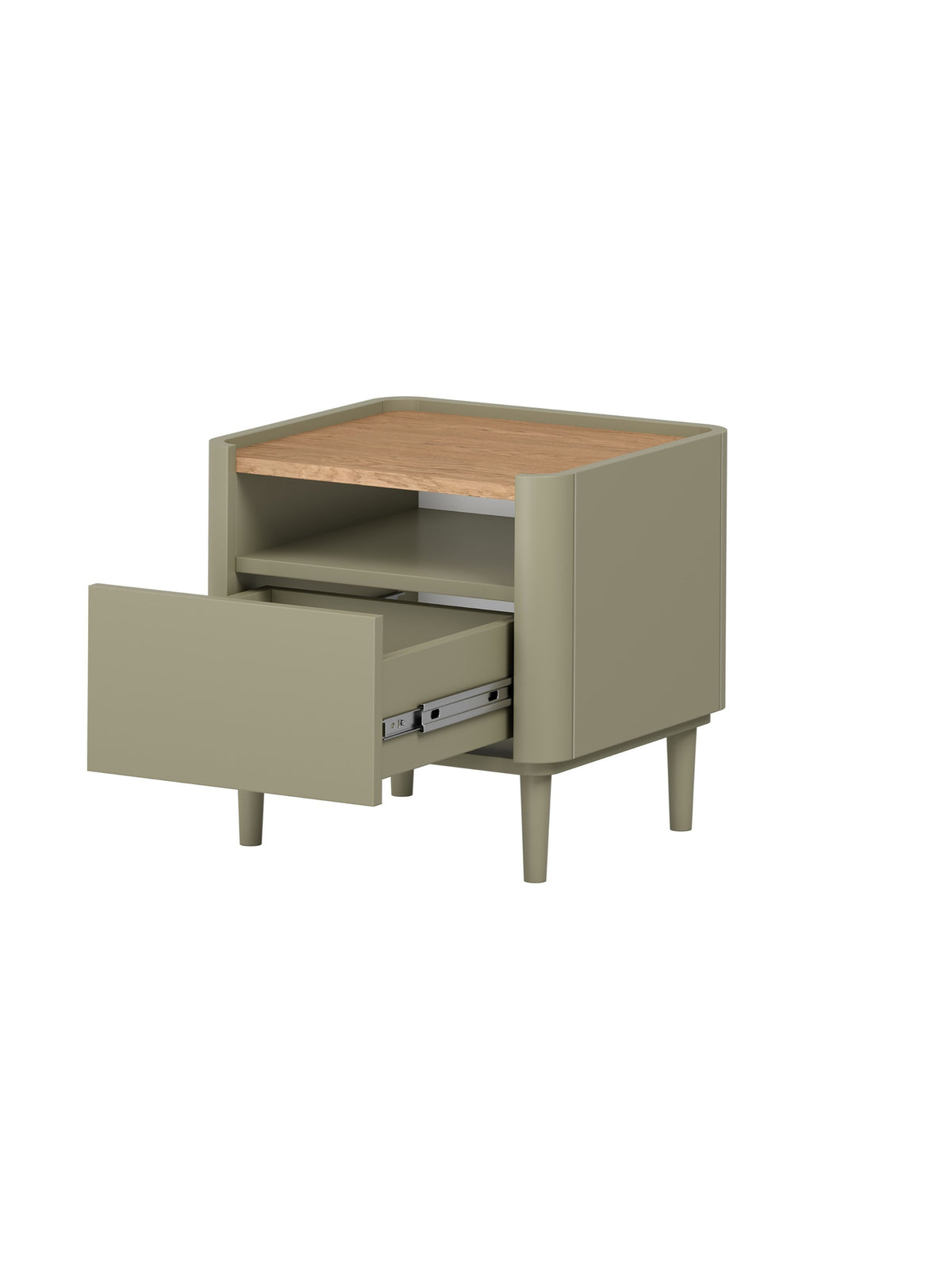 Noptieră Elivo 50 cm olive cu sertar și blat stejar baltic dune