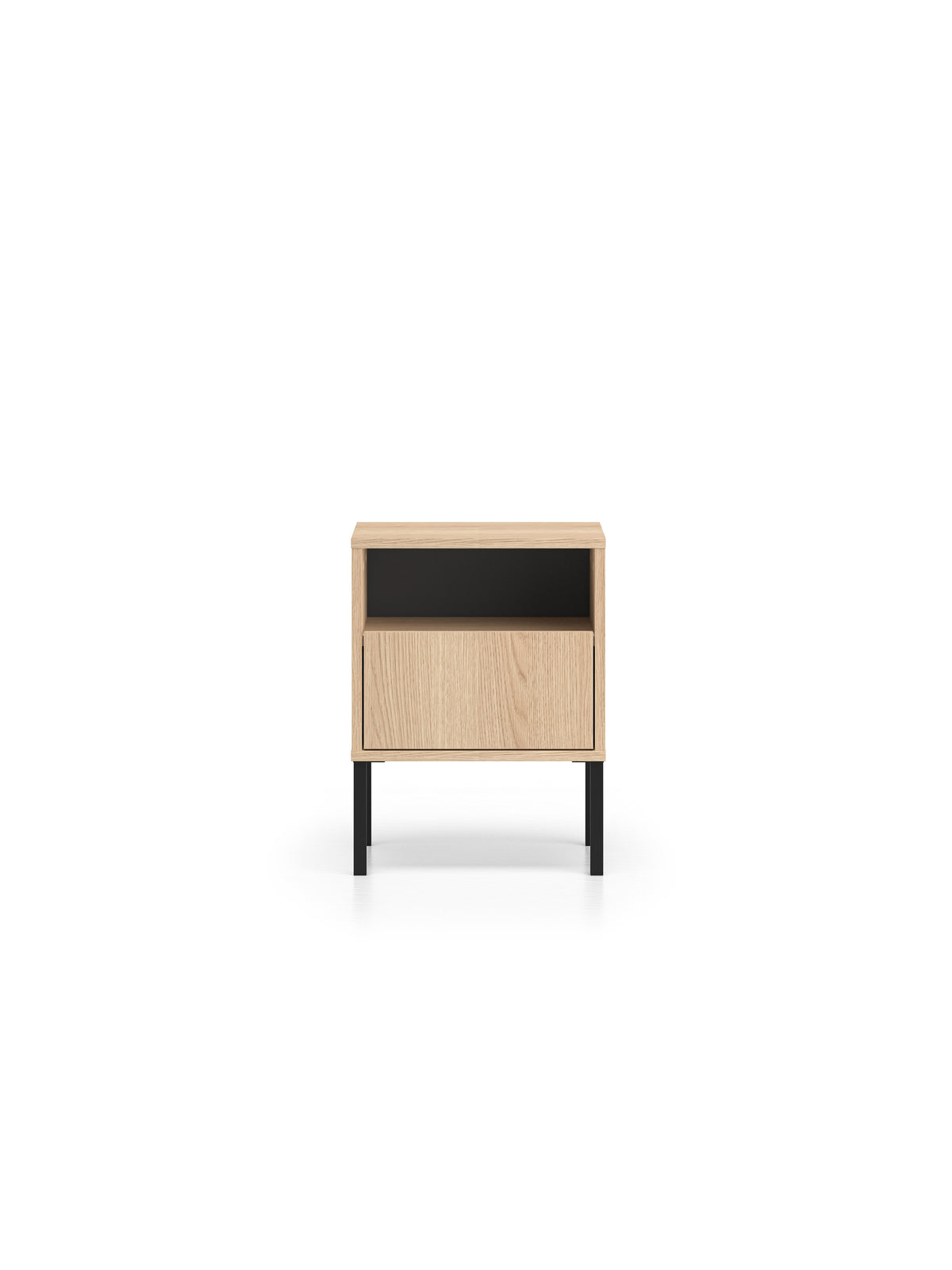 Noptieră Harmona 40 cm cu sertar, stejar lindberg, picioare negre, vedere frontală