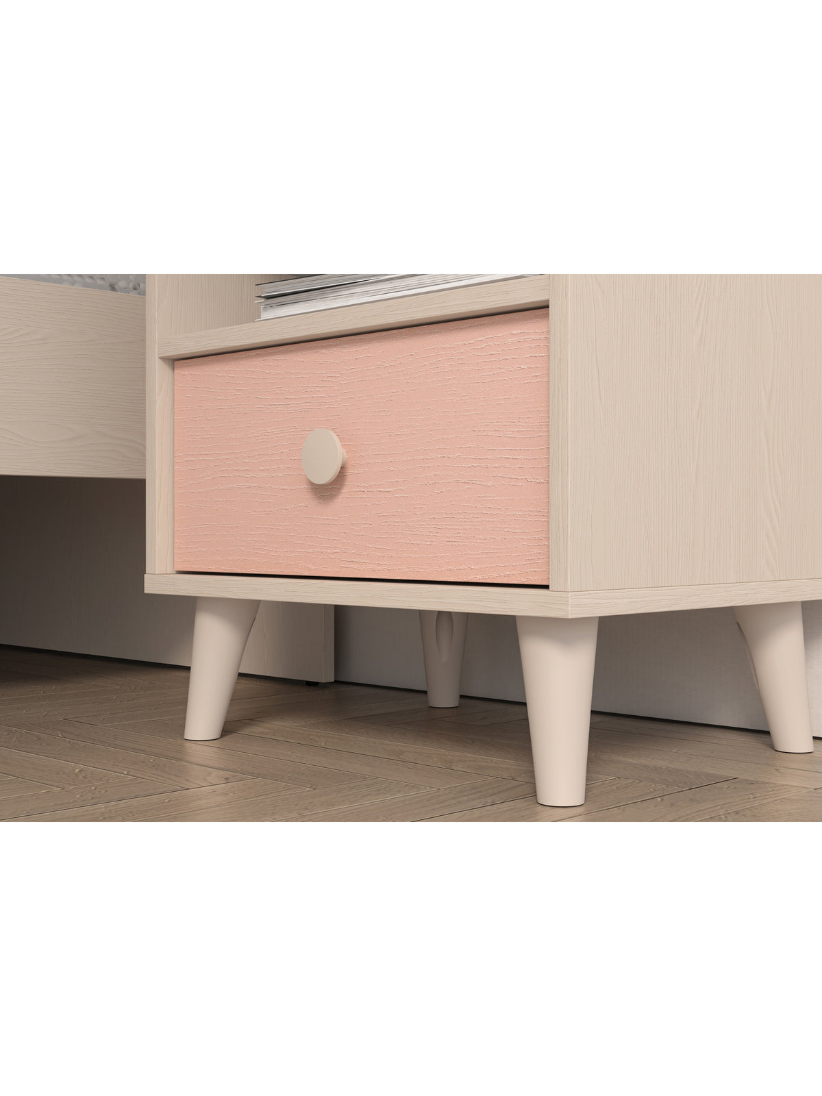Noptieră Marla 45 cm roz millenial pink cu corp culoarea nisipului și un sertar